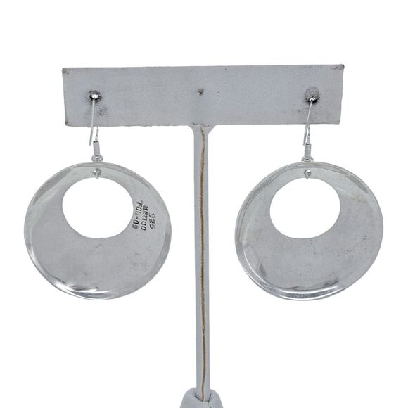 Southwest Sterling Silver 925 Mexico Taxco TCH-09 Open Circle Dangle Earrings - Picture 2 of 5